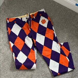 Men's Argyle Patterned Golf Pants - Purple, Orange, and White